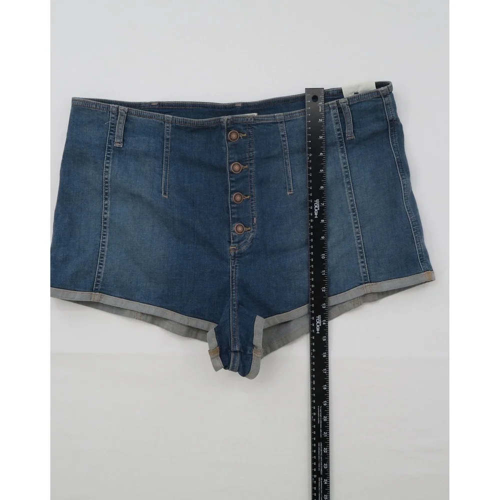 We The Free Free People Crvy Oasis High Rise Button‎ Fly Denim Shorts Blue 35
